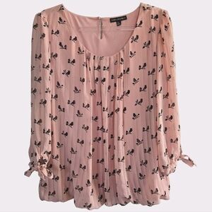 Pink Pleated Chiffon Blouson Bubble Top Size XL with Blackbirds Shower Party